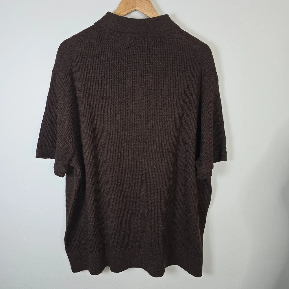 Banana Republic Mens XXL Brown Linen Cotton Ribbed Knit Polo Shirt Old Money